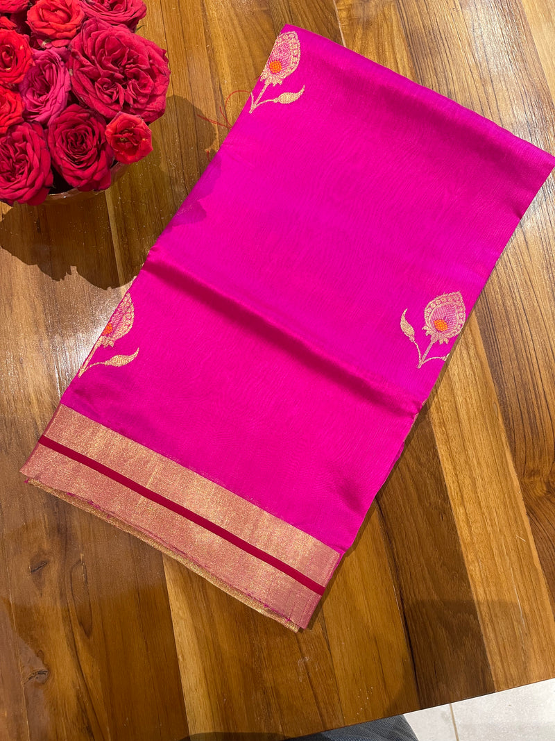 Handloom Chanderi Silk Saree Buta Radhika - Pink