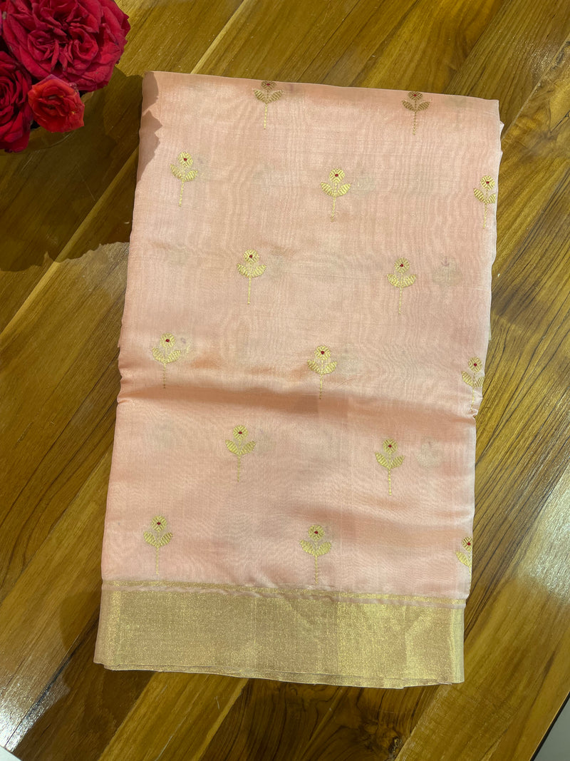 Handloom Chanderi Silk Saree Floral Buta With Red Mina - Aboli