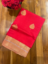 Handloom Chanderi Silk Saree Guldasta Buta With Red Mina - Red