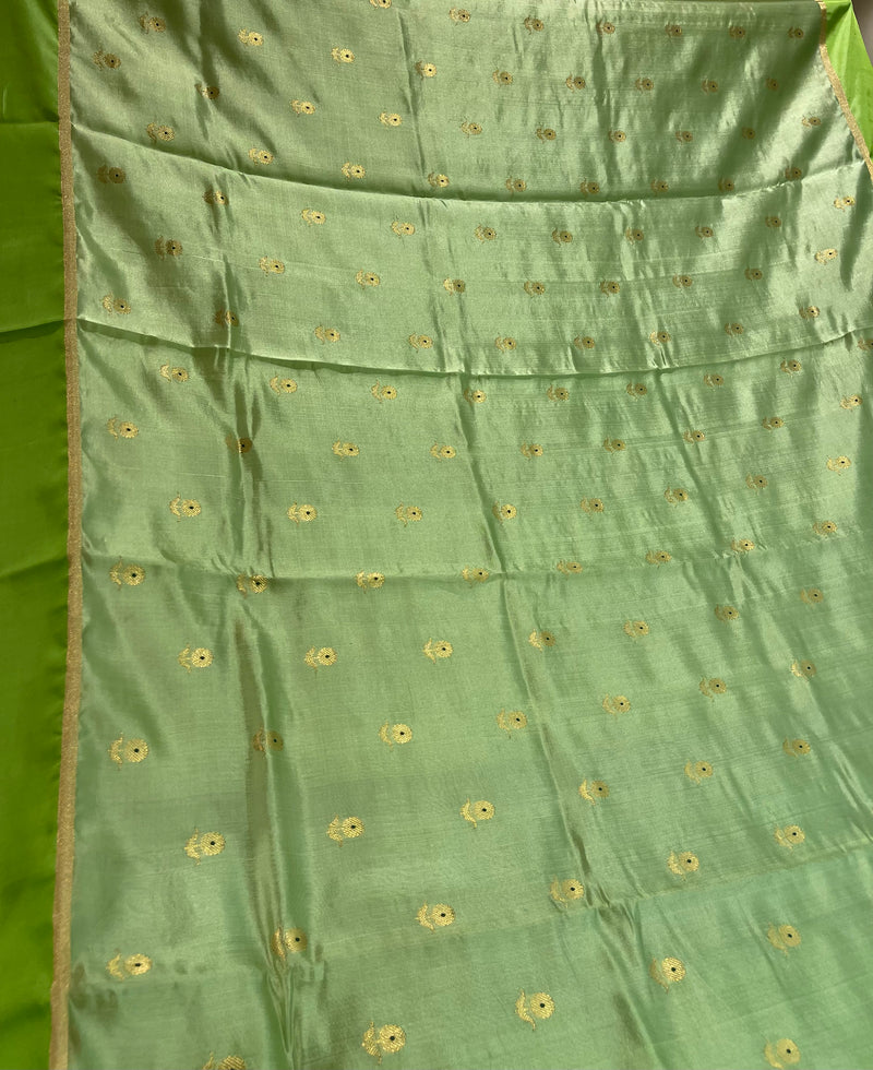 Handloom Chanderi Silk Saree Sun Flower Buta With Green Mina - Parrot Green