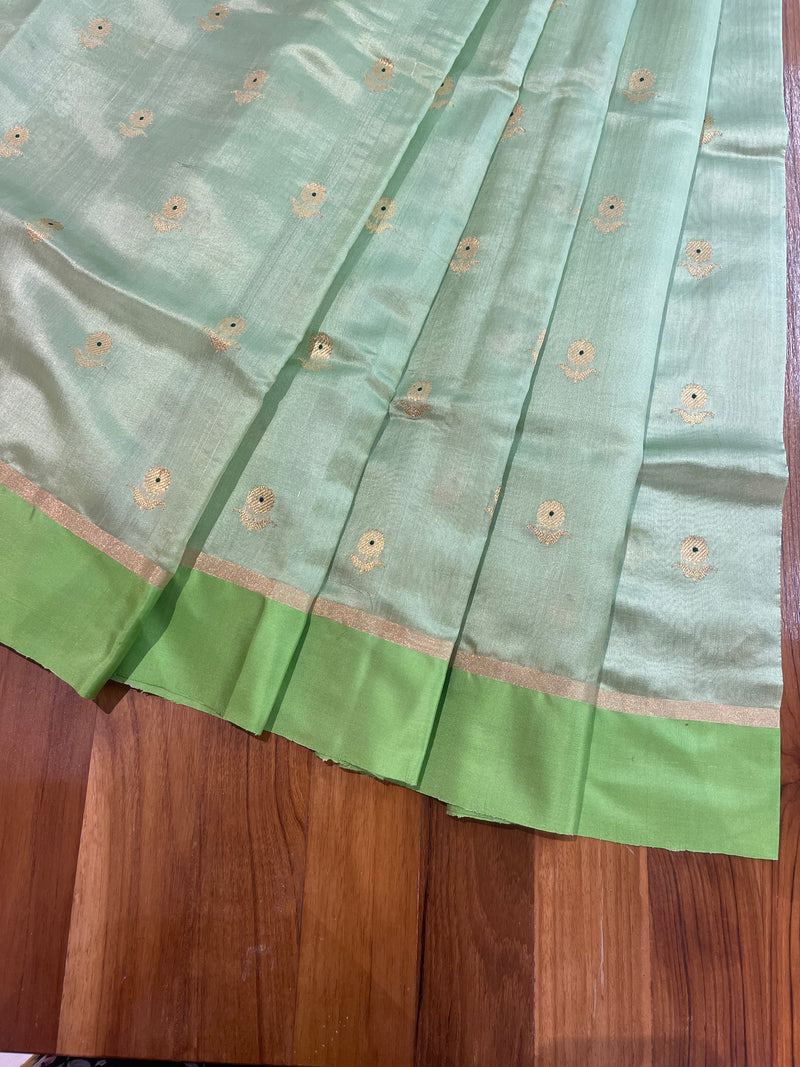 Handloom Chanderi Silk Saree Sun Flower Buta With Green Mina - Parrot Green