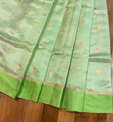 Handloom Chanderi Silk Saree Sun Flower Buta With Green Mina - Parrot Green