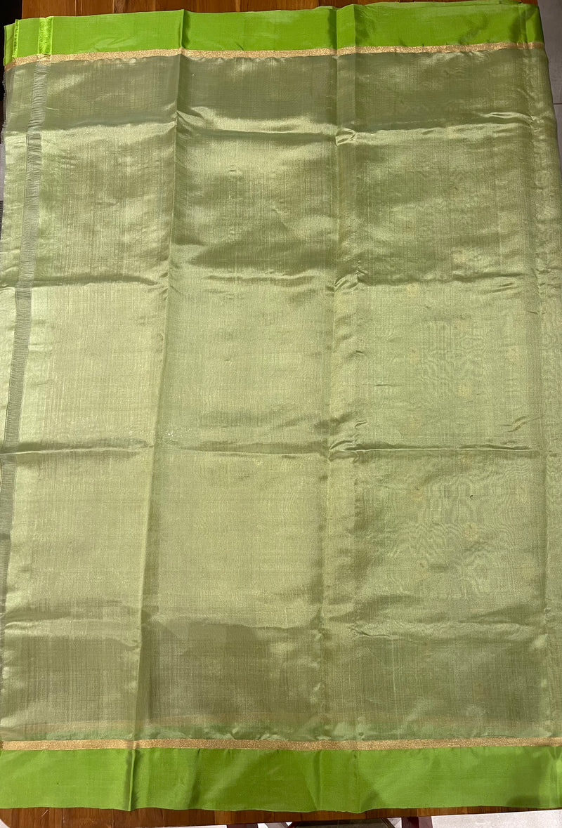 Handloom Chanderi Silk Saree Sun Flower Buta With Green Mina - Parrot Green