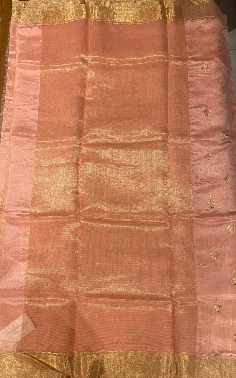 Handloom Chanderi Silk Saree Floral Buta With Red Mina - Aboli