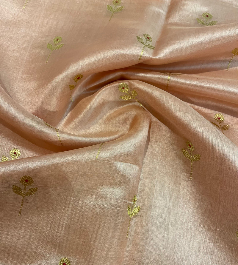 Handloom Chanderi Silk Saree Floral Buta With Red Mina - Aboli