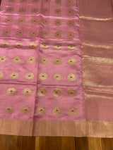 Handloom Silk Chanderi Saree Tree Buta All Over - Pastel Pink