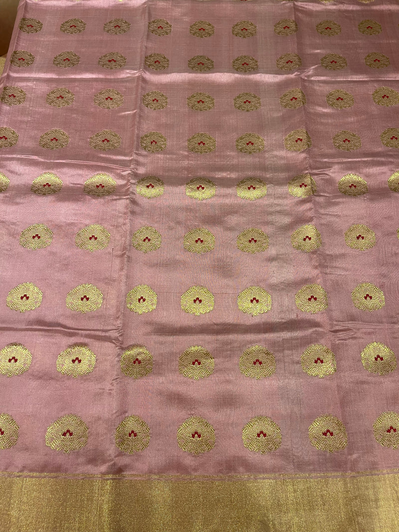 Handloom Silk Chanderi Saree Tree Buta All Over - Pastel Pink