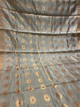 Handloom Silk Chanderi Saree Tree Buta All Over - Pastel Blue Cyan