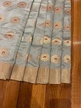 Handloom Silk Chanderi Saree Tree Buta All Over - Pastel Blue Cyan