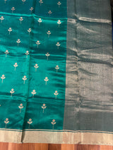 Handloom Chanderi Silk Saree Floral Buta With Red Mina - Green