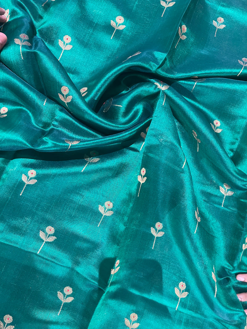 Handloom Chanderi Silk Saree Floral Buta With Red Mina - Green