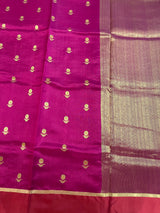 Handloom Chanderi Silk Saree Sun Flower Buta With Red Mina - Dark Pink