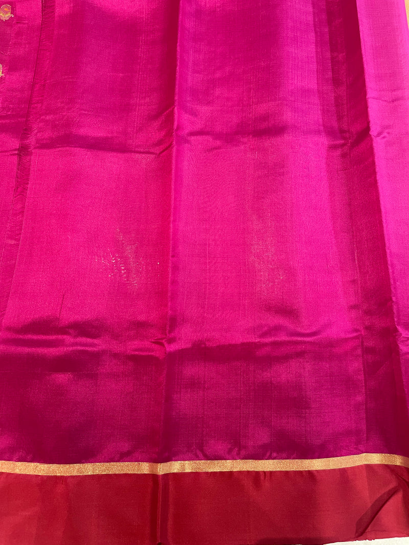 Handloom Chanderi Silk Saree Sun Flower Buta With Red Mina - Dark Pink