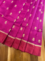 Handloom Chanderi Silk Saree Sun Flower Buta With Red Mina - Dark Pink