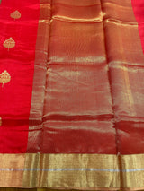 Handloom Chanderi Silk Saree Guldasta Buta With Red Mina - Red