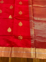 Handloom Chanderi Silk Saree Guldasta Buta With Red Mina - Red