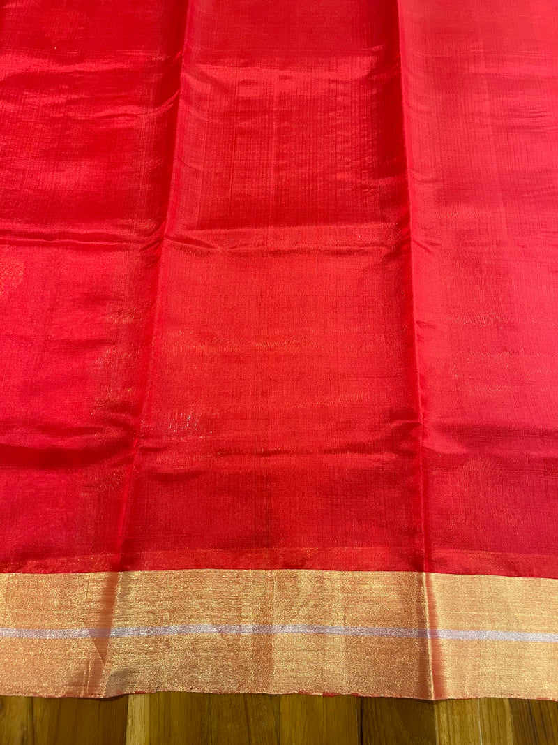 Handloom Chanderi Silk Saree Guldasta Buta With Red Mina - Red