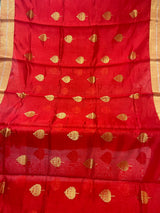 Handloom Chanderi Silk Saree Guldasta Buta With Red Mina - Red