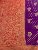 Handloom Fekua Banarasi Khaddi Georgette Silk Saree - Butidar - Red Purple