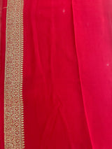 Handloom Fekua Banarasi Khaddi Georgette Silk Saree - Butidar - Red Purple