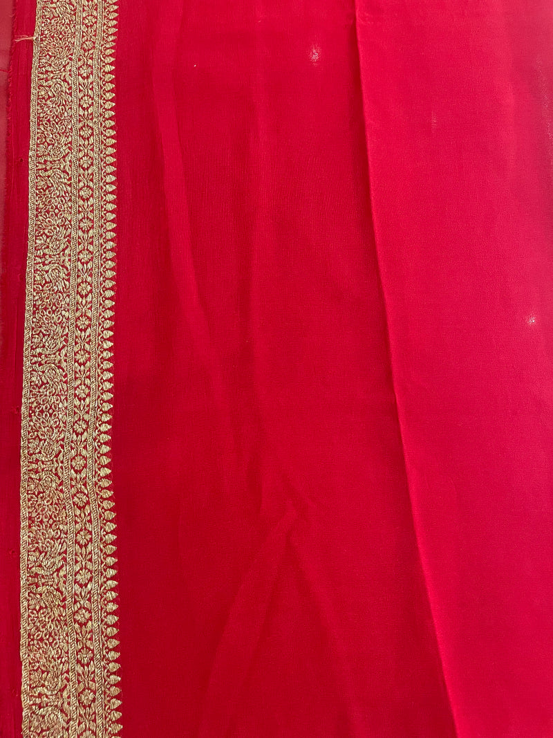 Handloom Fekua Banarasi Khaddi Georgette Silk Saree - Butidar - Red Purple