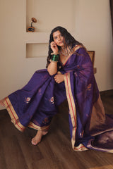 Radhika Bhardwaj Handloom Chanderi Silk Saree Purple Gold Leaf Motif