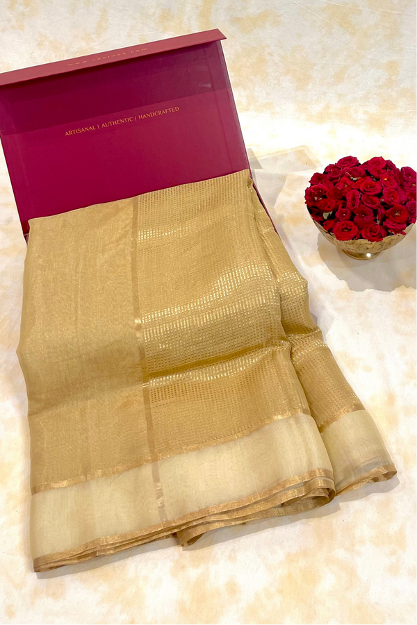 HOV Handloom Chanderi Half Tissue Saree - Checks Pallu - 002-04