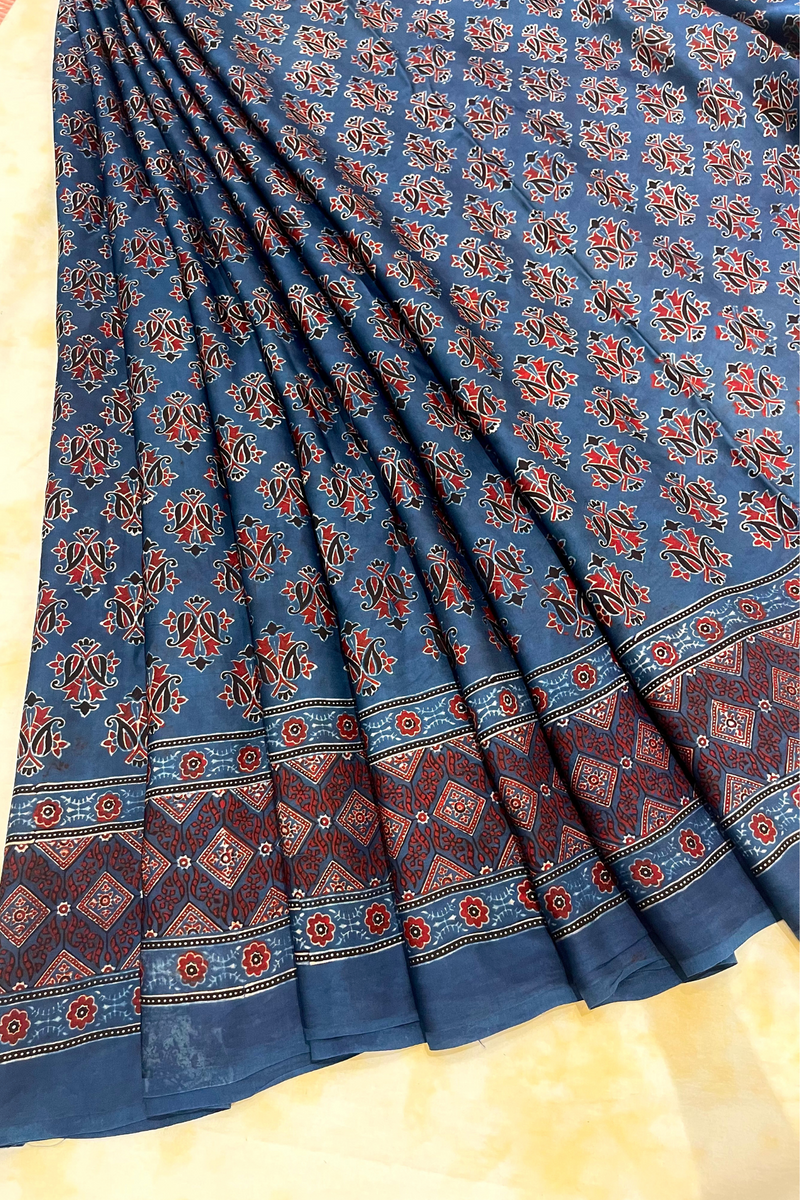 HOV Ajarakh Hand-Block Print Saree - Modal  - 007