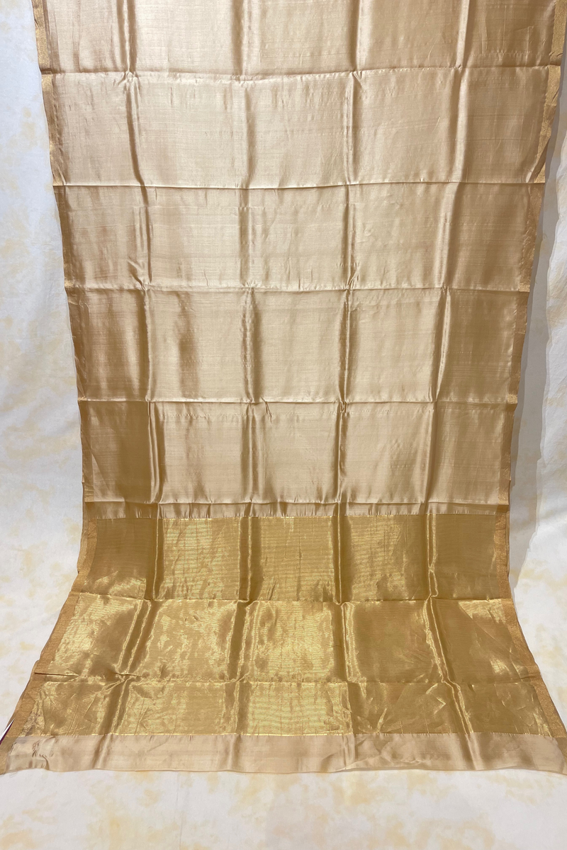 HOV Handloom Chanderi Silk Saree - Plain Zari Pallu Gold - 042-01-02