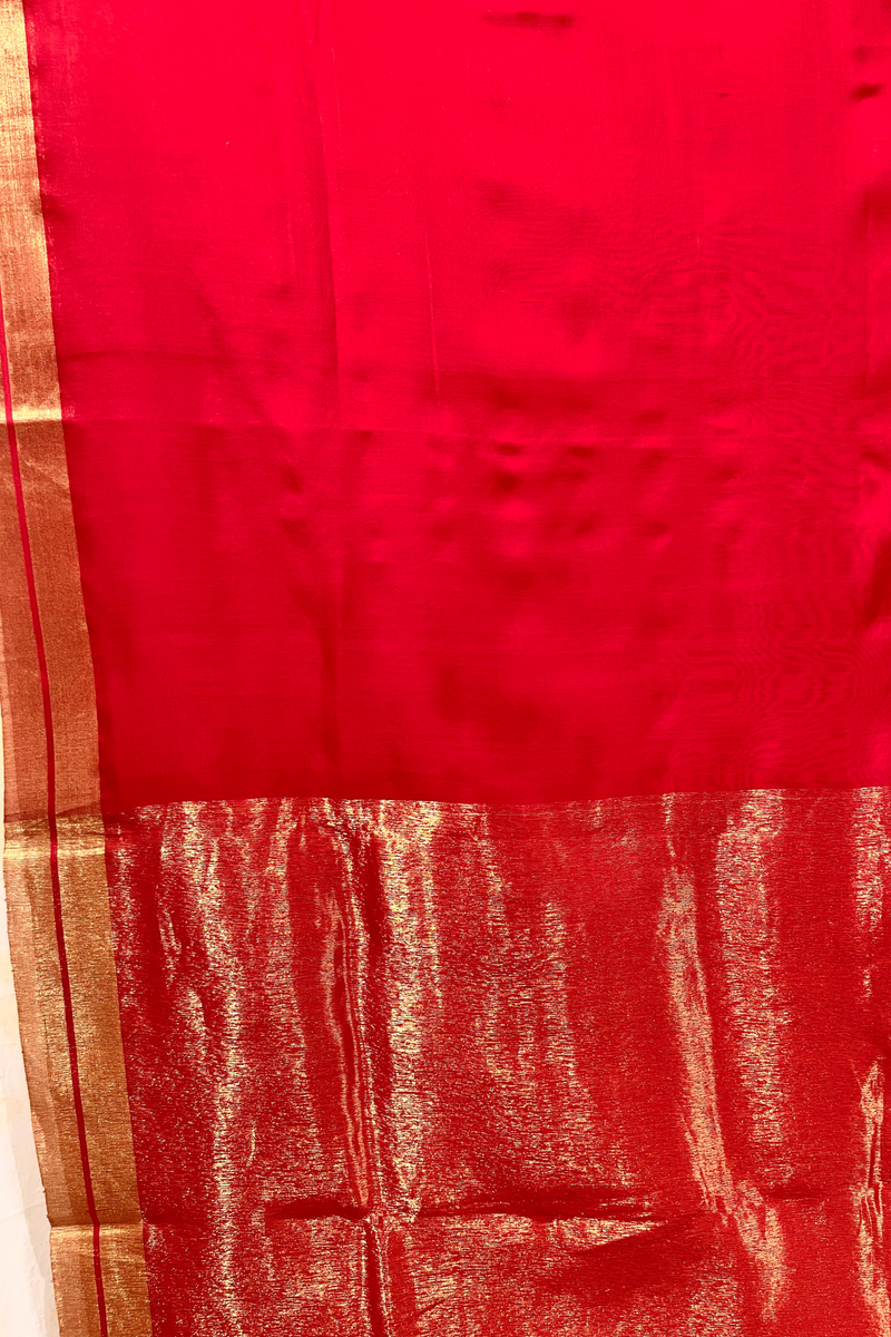 HOV Handloom Chanderi Cotton Silk Saree - Plain Zari Border - 018-01-02