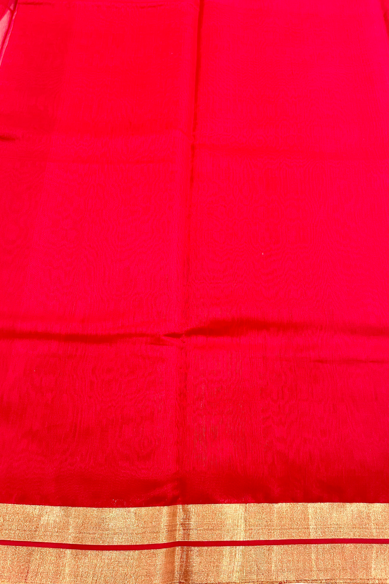 HOV Handloom Chanderi Cotton Silk Saree - Plain Zari Border - 018-01-02