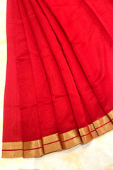 HOV Handloom Chanderi Cotton Silk Saree - Plain Zari Border - 018-01-02