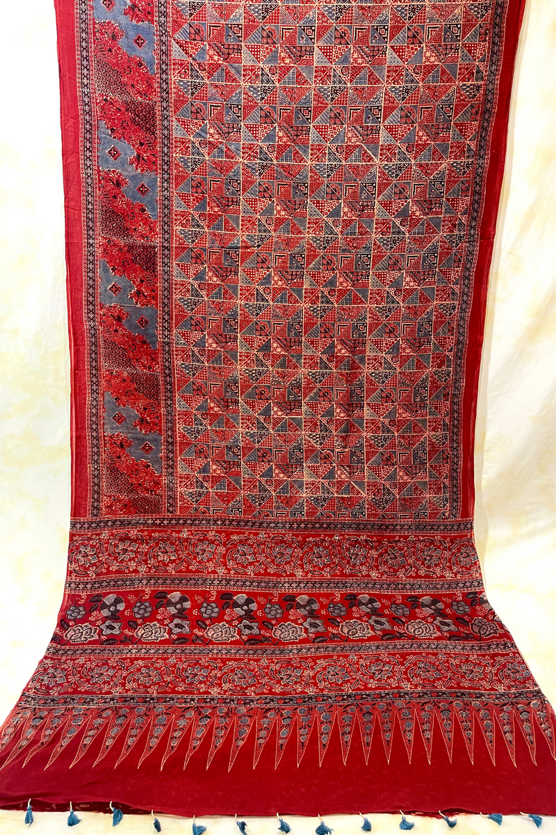 HOV Ajarakh Hand-Block Print Saree - Mul Cotton - 012