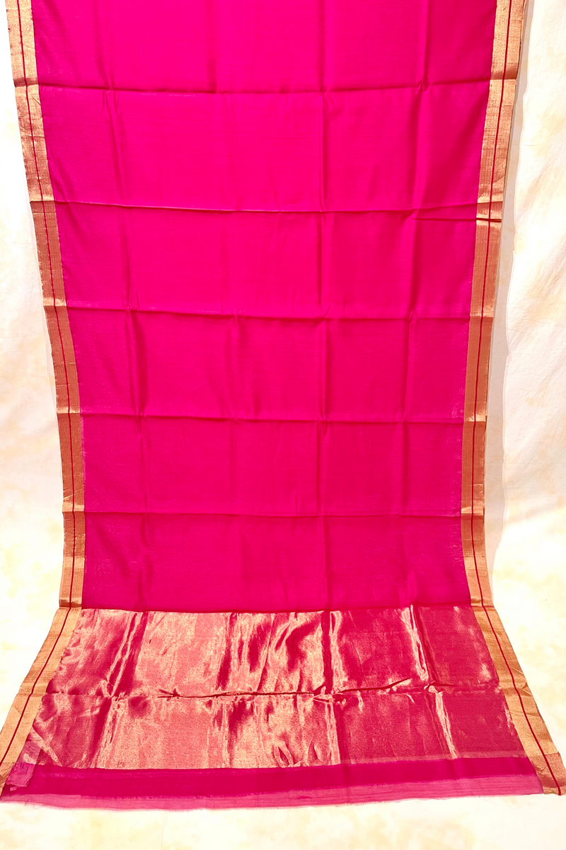 HOV Handloom Chanderi Cotton Silk Saree - Plain Zari Border - 018-03-04