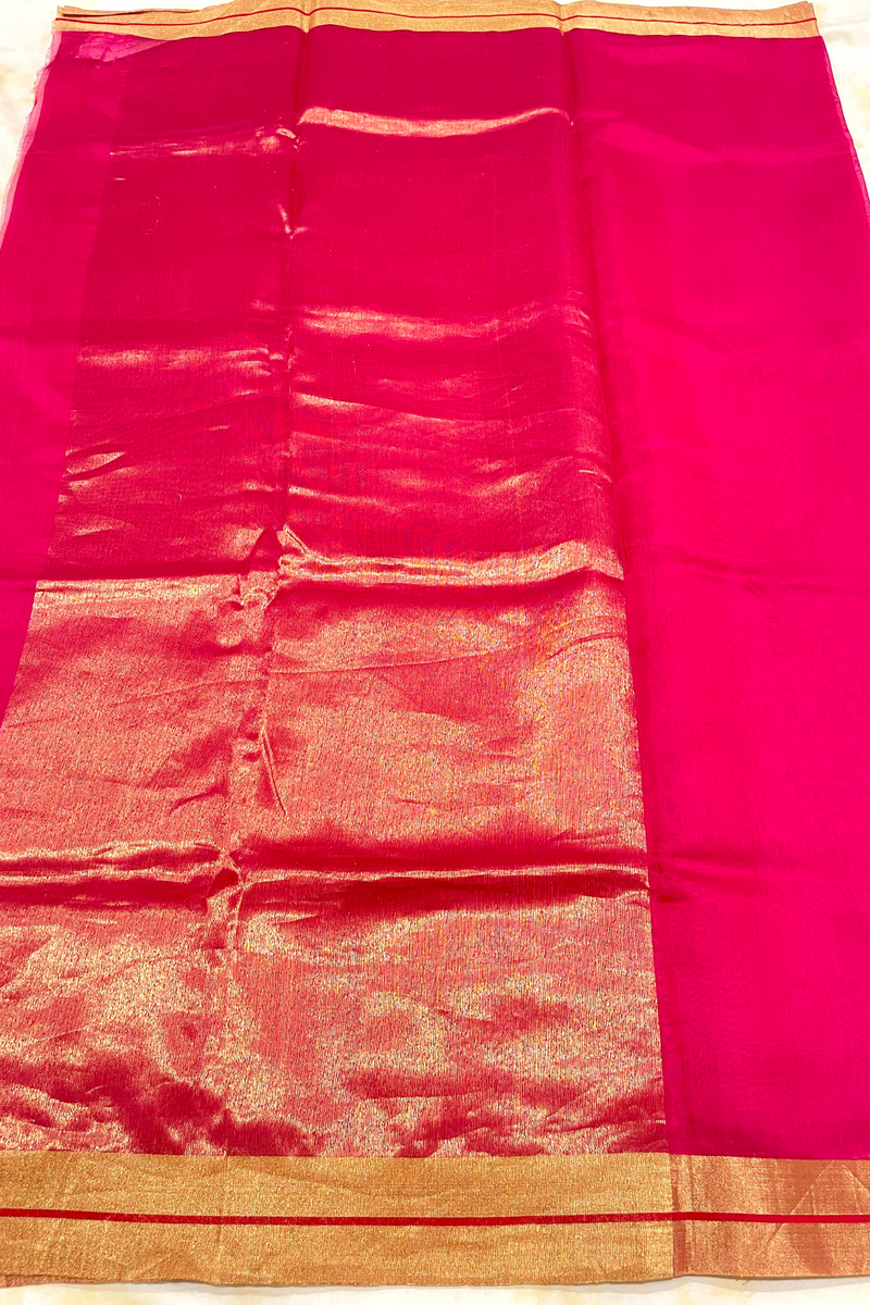 HOV Handloom Chanderi Cotton Silk Saree - Plain Zari Border - 018-03-04