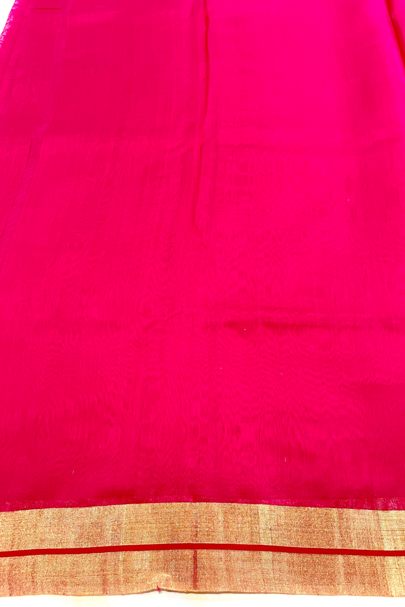 HOV Handloom Chanderi Cotton Silk Saree - Plain Zari Border - 018-03-04