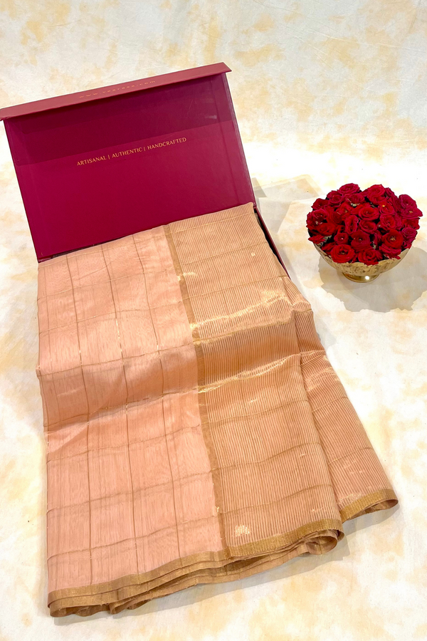 HOV Handloom Chanderi Cotton Silk Saree - Checks - 012-02