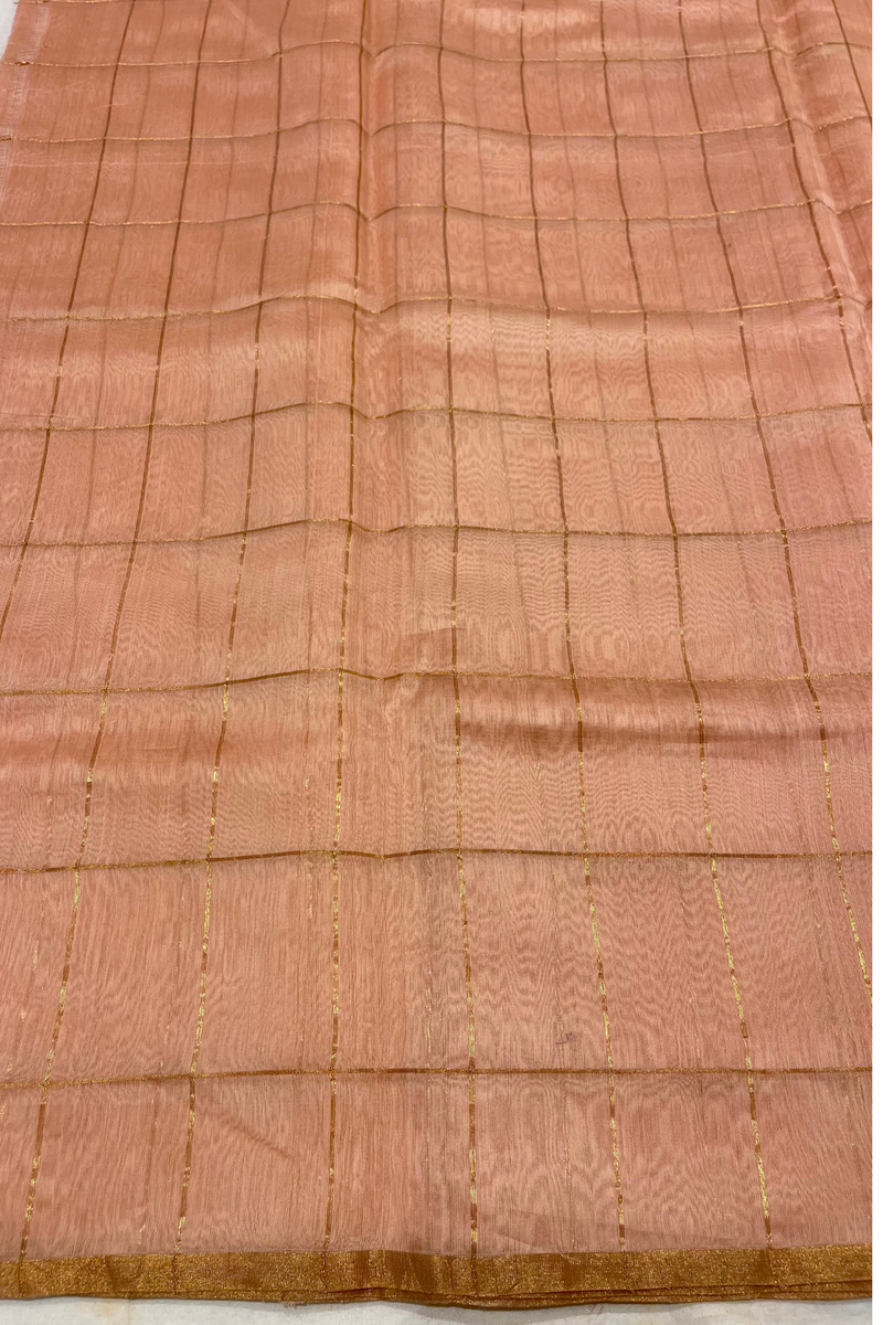 HOV Handloom Chanderi Cotton Silk Saree - Checks - 012-02