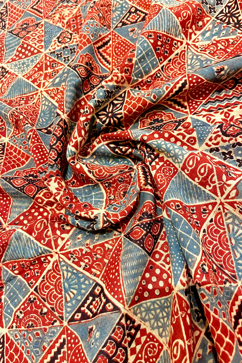 HOV Ajarakh Hand-Block Print Saree - Mul Cotton - 012