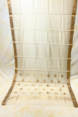HOV Handloom Chanderi Cotton Silk Saree - Off White Plain Zari Pallu - 021
