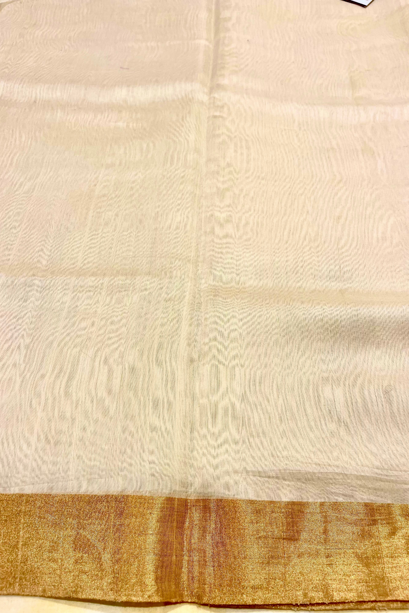 HOV Handloom Chanderi Cotton Silk Saree - Off White Plain Zari Pallu - 021