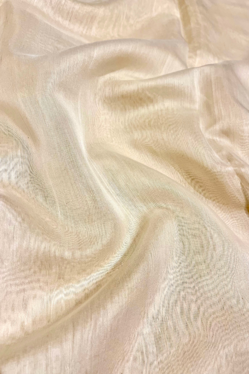 HOV Handloom Chanderi Cotton Silk Saree - Off White Plain Zari Pallu - 021