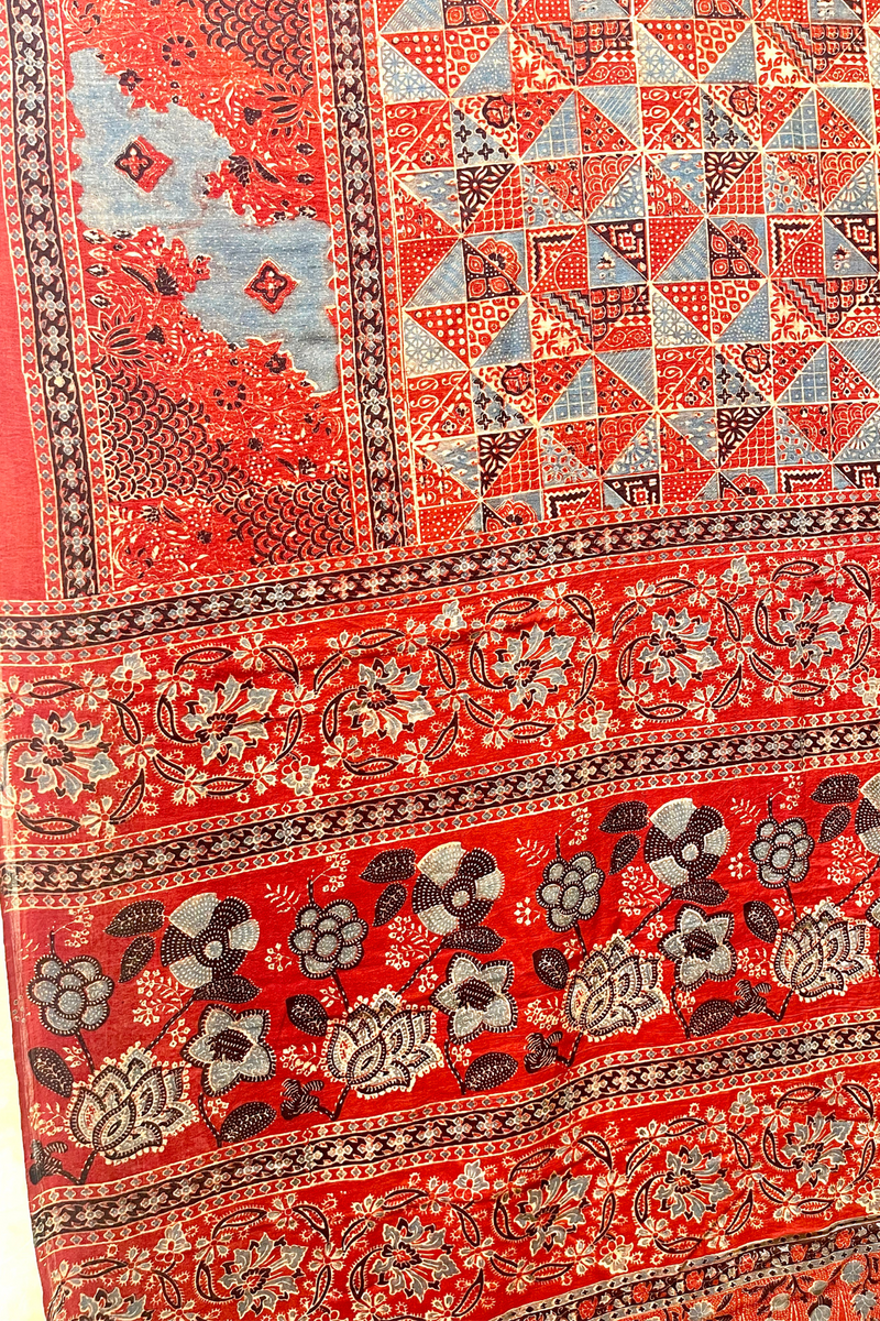 HOV Ajarakh Hand-Block Print Saree - Mul Cotton - 012