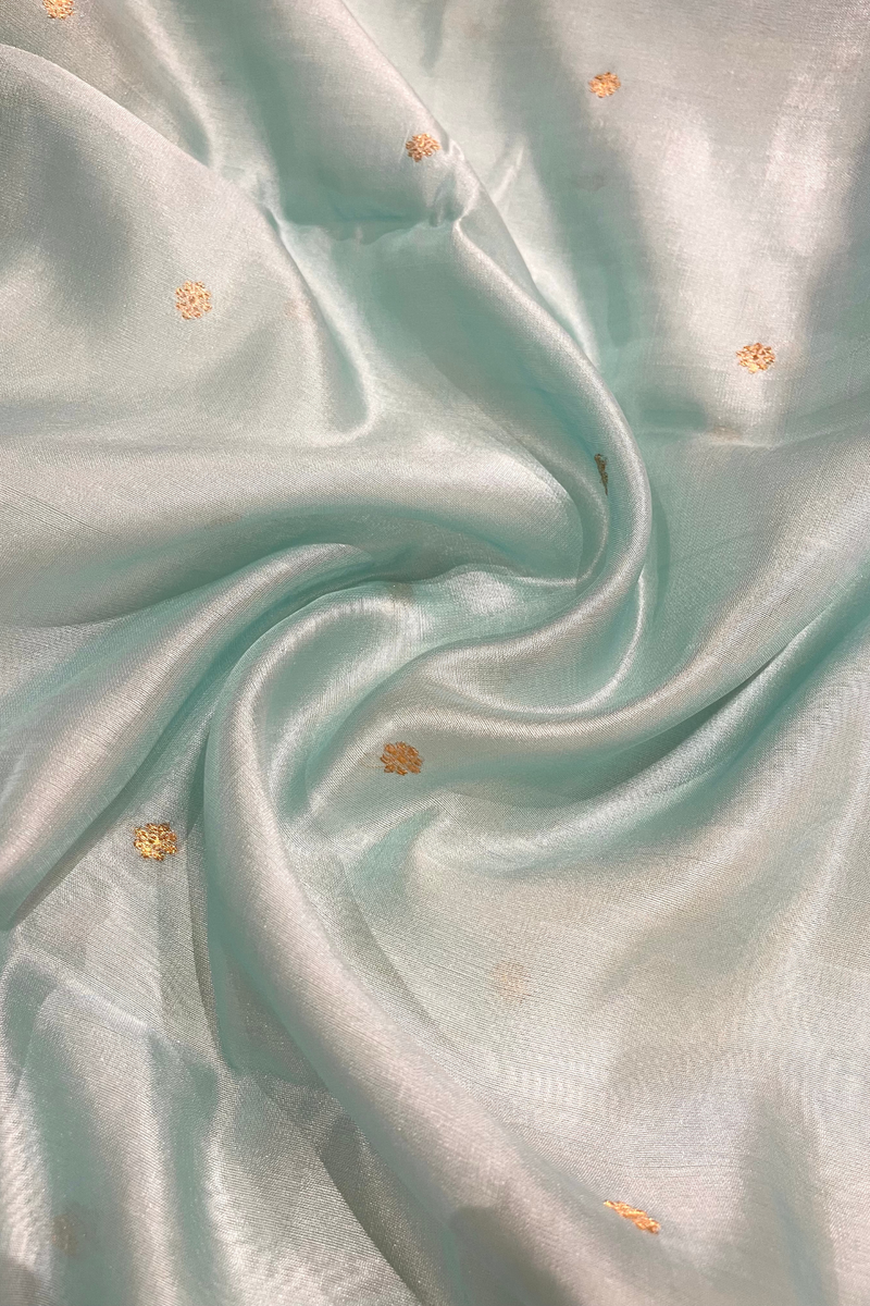 HOV Handloom Chanderi Silk Saree - Border Paisley Buta - Sky Blue - 54-02