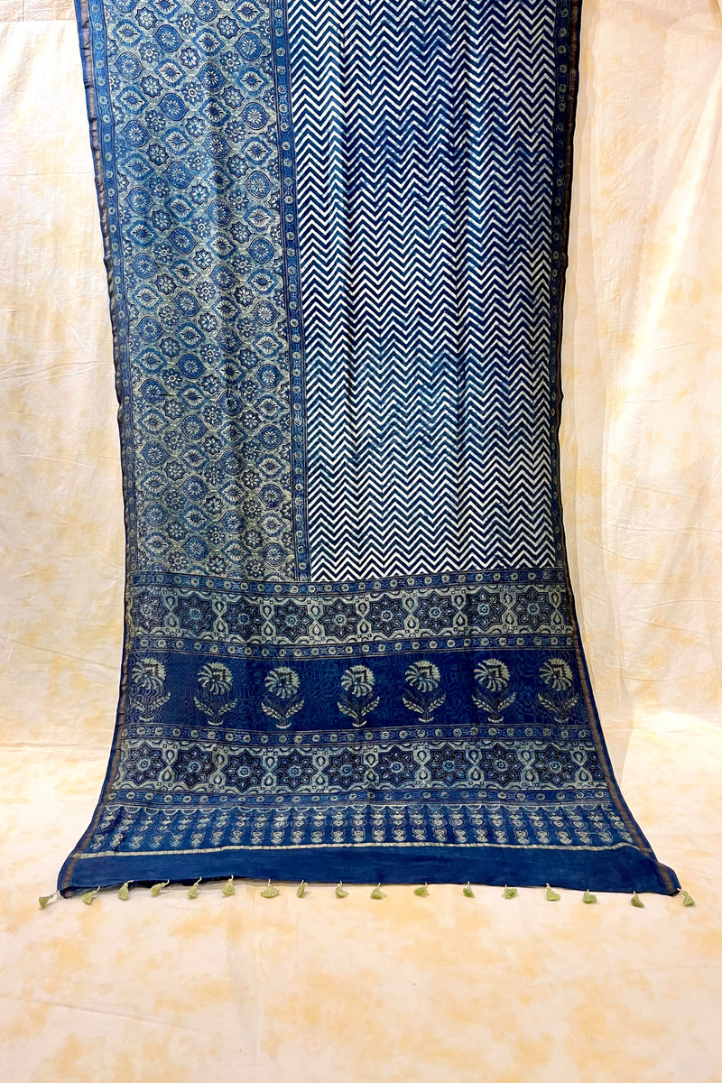 HOV Ajarakh Hand-Block Print Saree - Mul Cotton - 015