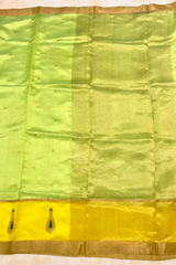 HOV Handloom Chanderi Silk Saree - Fresh Green Yellow Paisley Buta- 094