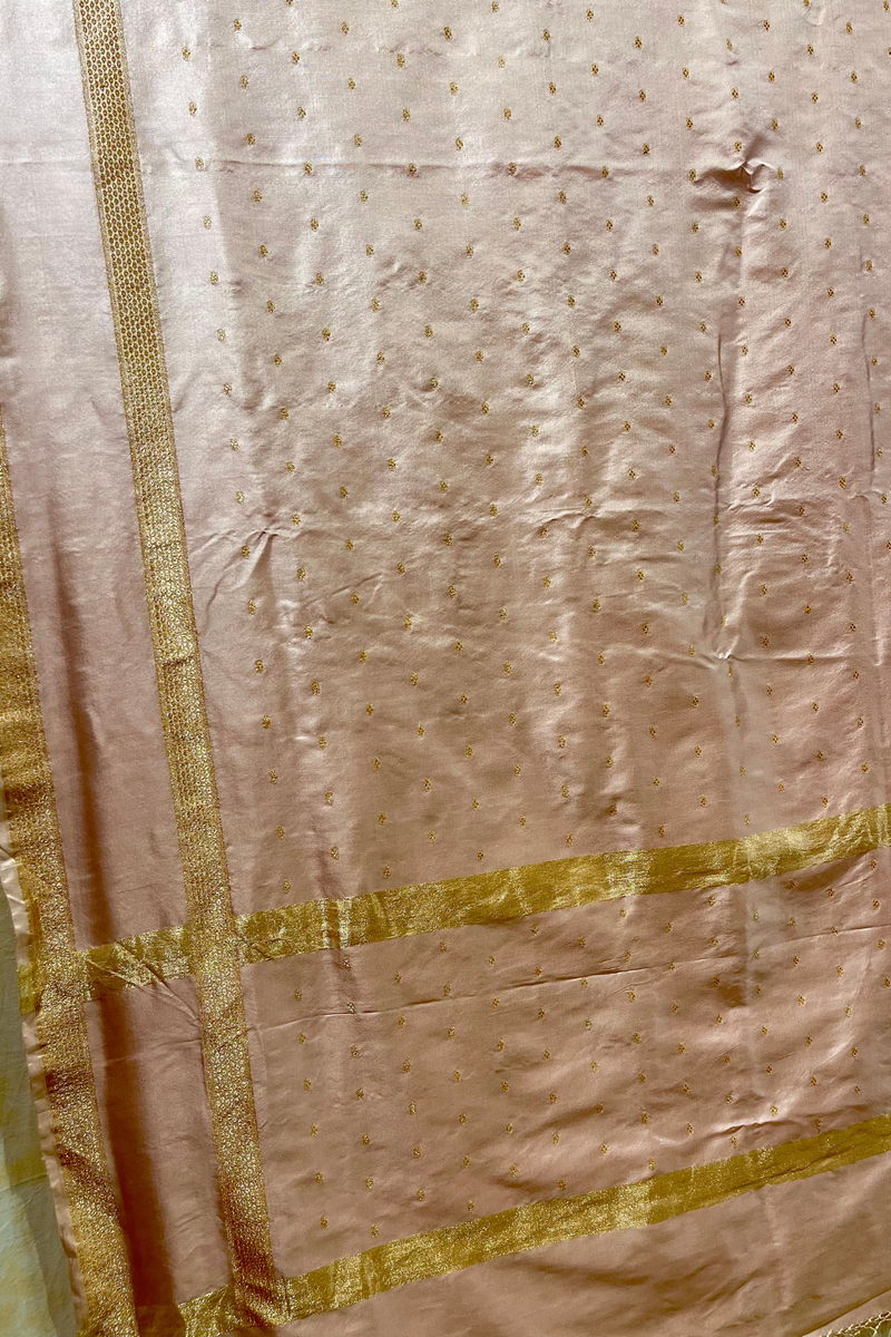HOV Exclusive Pure Zari Handloom Banarasi Silk Saree - Peach Silver Zari Kasturi - 025
