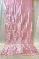 HOV Exclusive Pure Zari Handloom Banarasi Tissue Silk Saree -Light Pink Plain Silver Zari Kasturi - 035