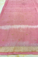 HOV Exclusive Pure Zari Handloom Banarasi Tissue Silk Saree -Light Pink Plain Silver Zari Kasturi - 035