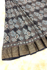 HOV Ajarakh Hand-Block Print Saree - Dola Silk - 015